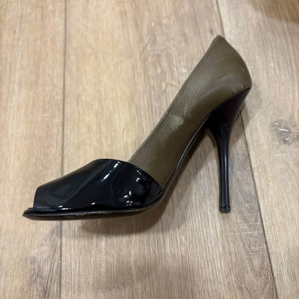 NEW! 🌟GIUSEPPE ZANOTTI🌟 PEEP TOE PATENT & LEATHER HEELS BROWN / BLACK SZ 38 - Image 3