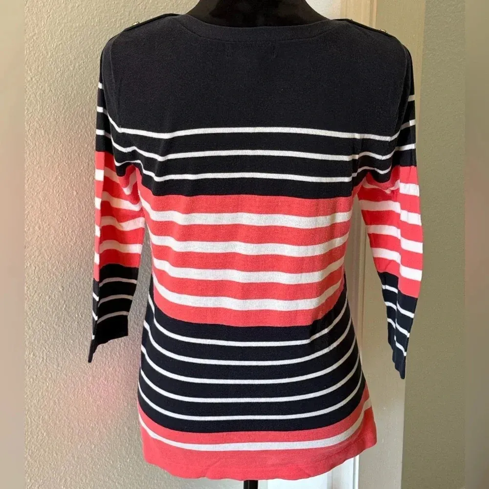 Banana Republic Navy Blue, Pink and White Striped Sweater - Image 3