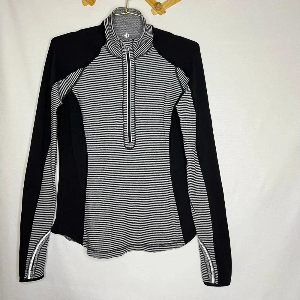 Lululemon Run: U-Turn Pullover Mini Check Pique Black White Sz 10/12 Reversible - Image 2