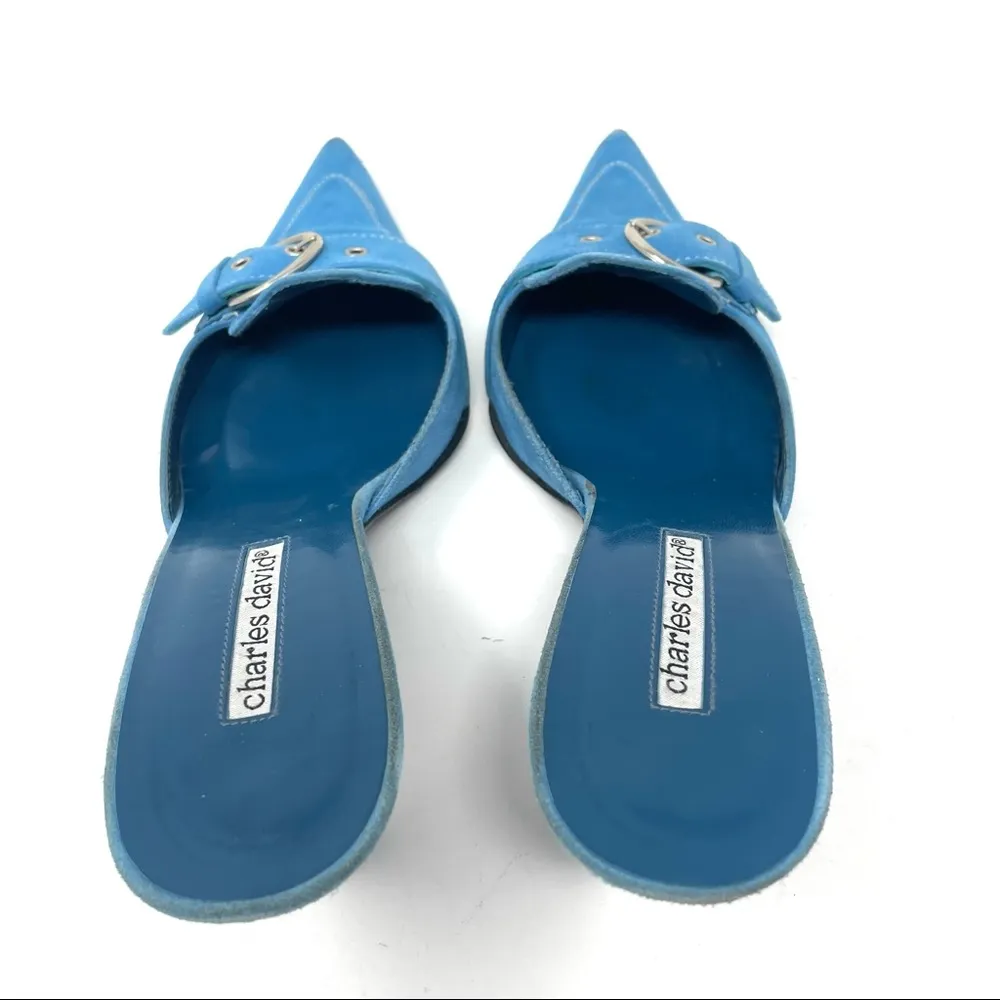 turquoise suede slides, size 8.5, made in Spain - Image 8