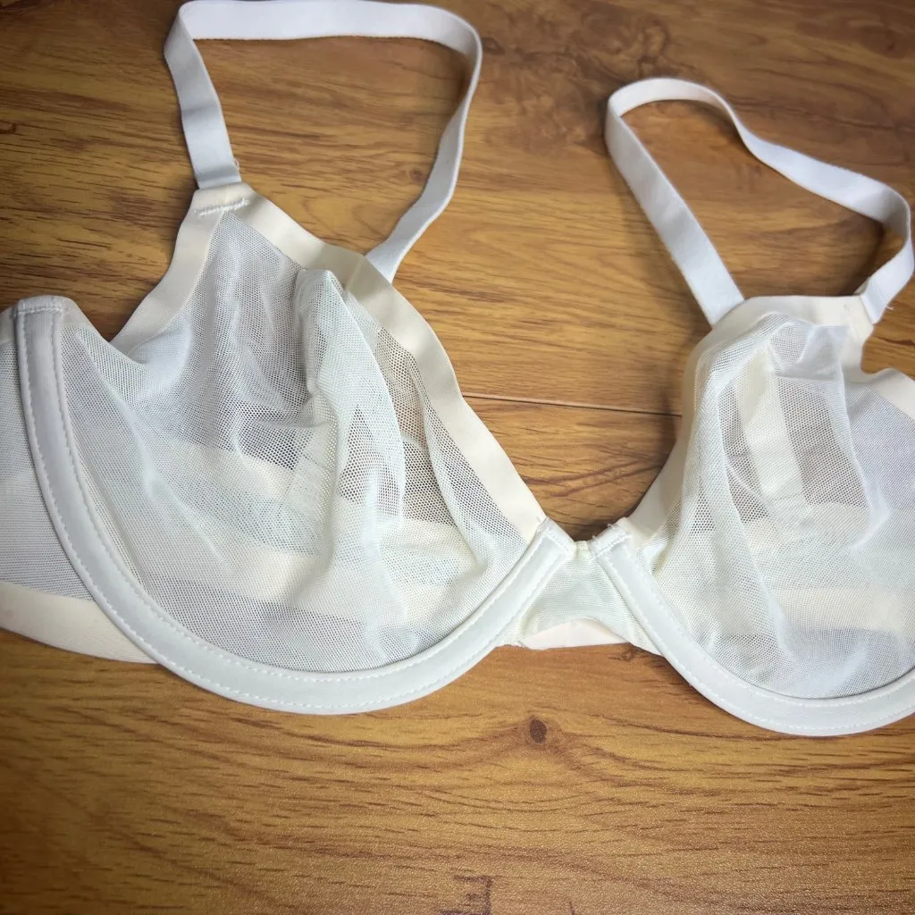 CUUP The Plunge Mesh Bra Size 32D Underwire Sheer Salt Ivory Off White NEW - Image 5