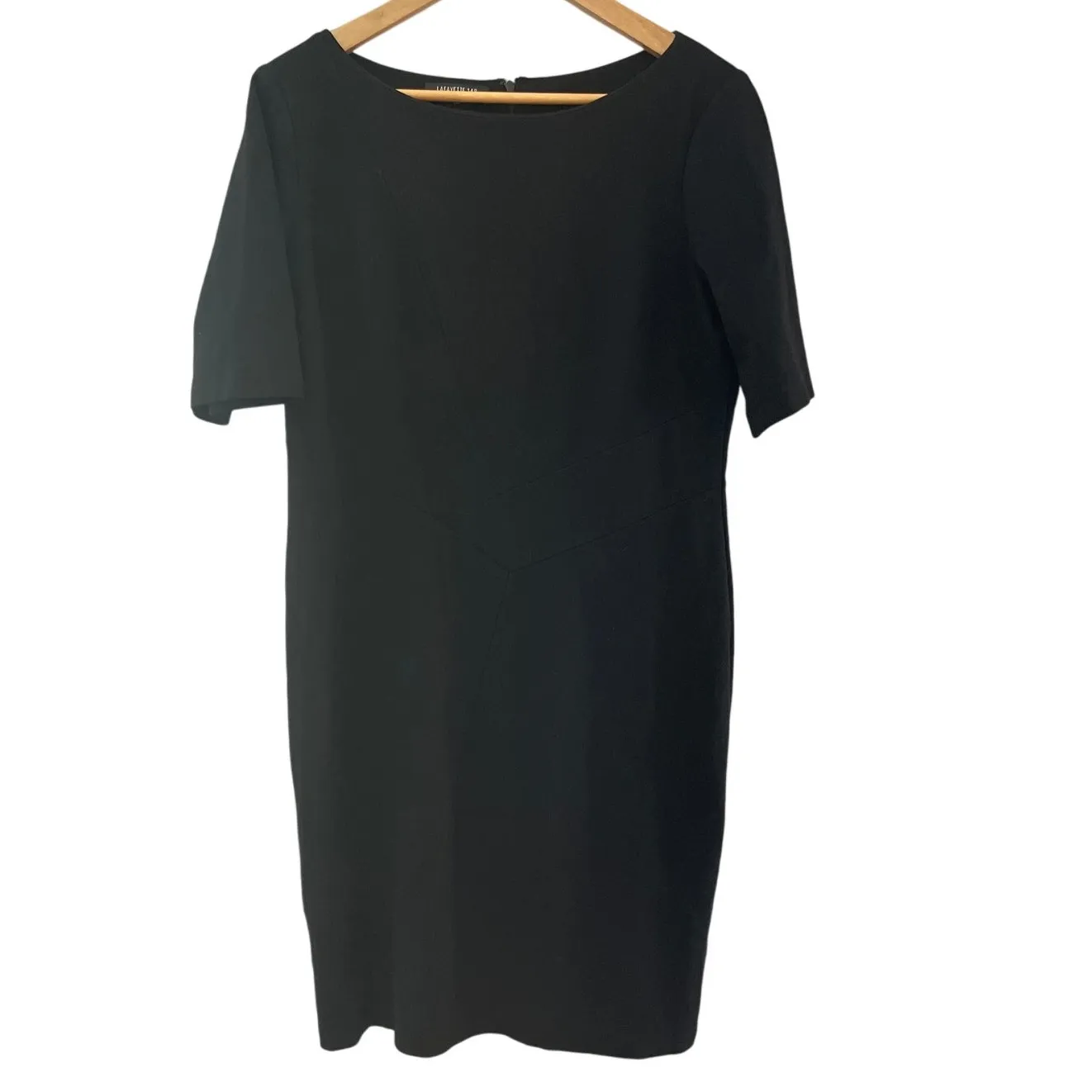 Lafayette 148 New York Luxury Career Ponte Stretch Black Sheath Dress Size 12 - Image 6