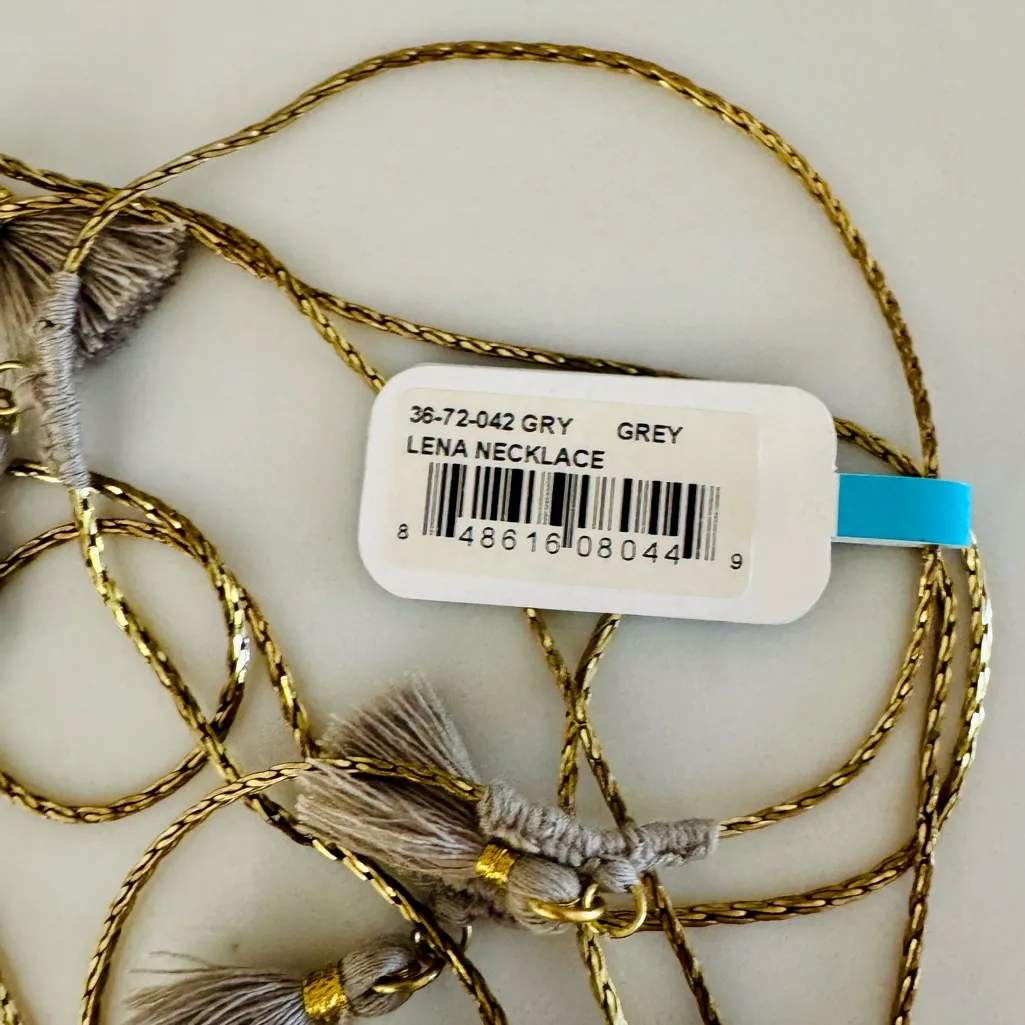 Anthropologie SHIRALEAH Lena Long Tassel Boho Wrap Necklace, Grey & Gold - Image 10
