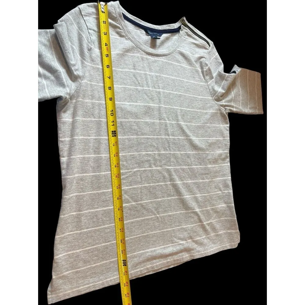 Tommy Hilfiger Y2K Grey Cotton Striped Pullover 3/4 Sleeve H Logo Top XL - Image 10