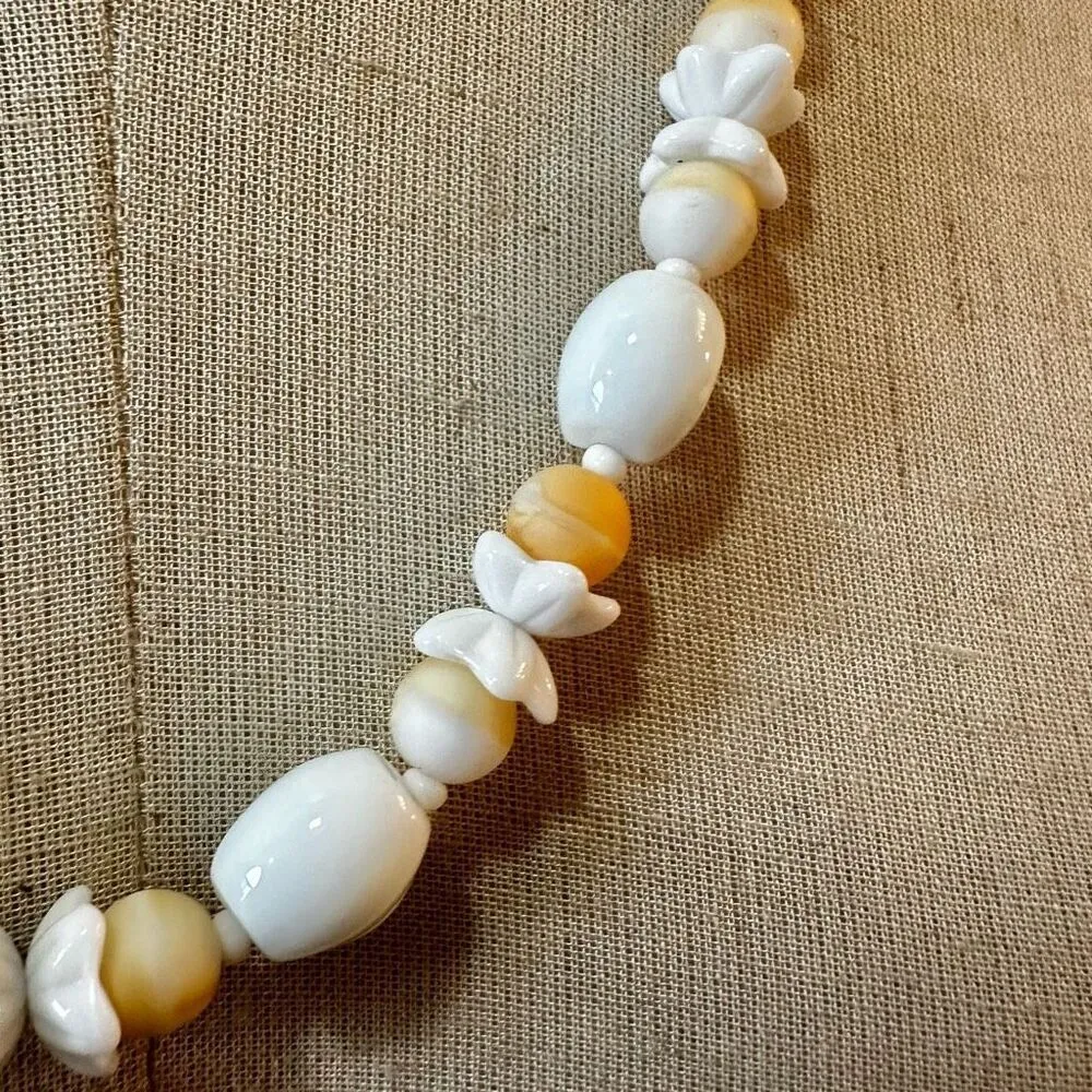 White milk glass long beaded necklace - Image 2