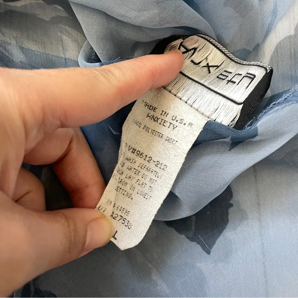 Vintage Sheer Shirt floral button up womens Blue (large) y2k feminine retro - Image 6