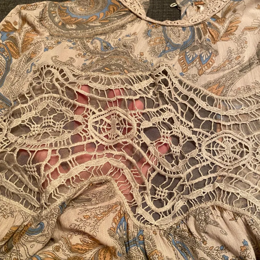 Free People Paisley Long Sleeve Top - Cream, Blue, Brown - Image 4