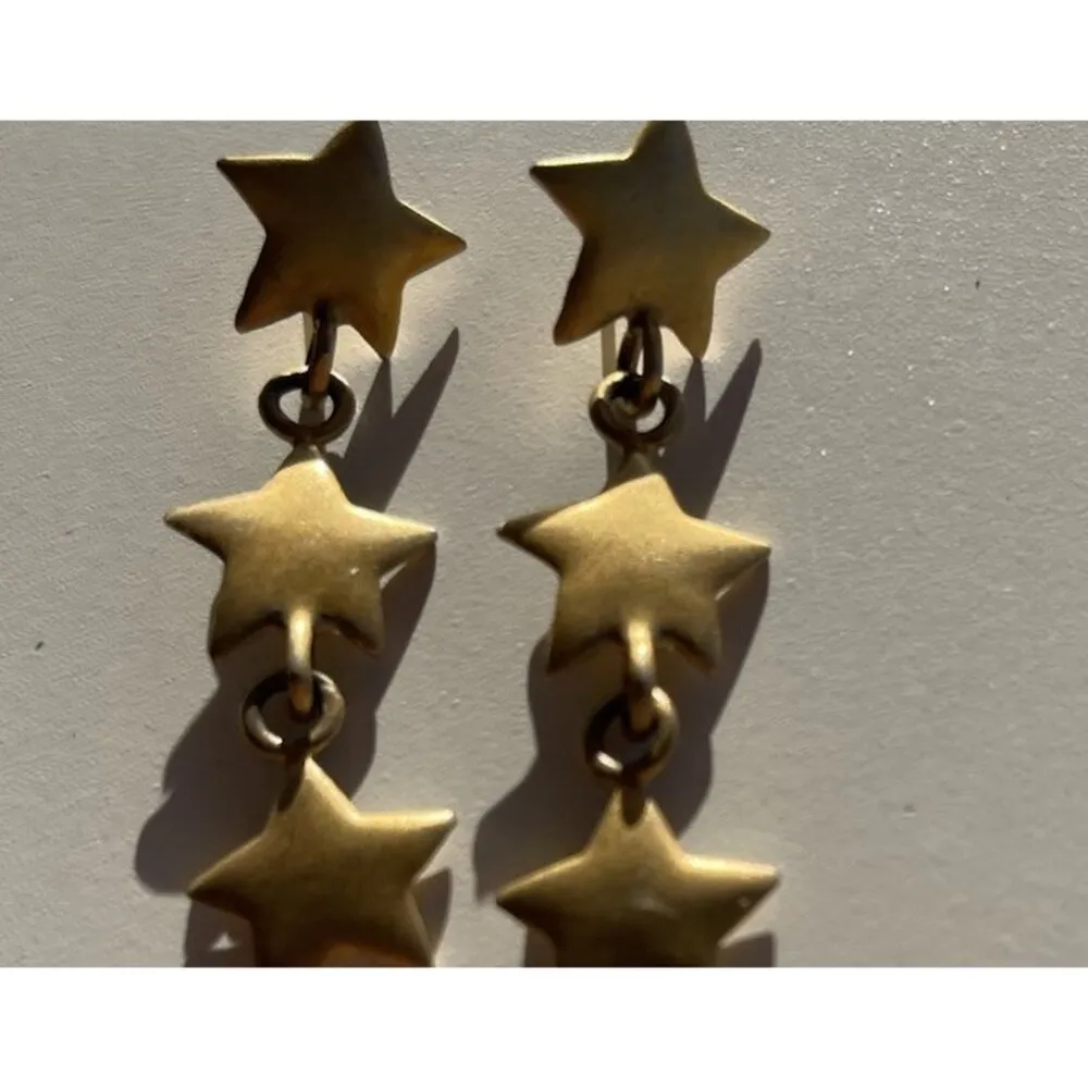 Vintage Ann Taylor Gold Tone 3 Star Drop Dangle Stud Earrings Quality RARE - Image 11