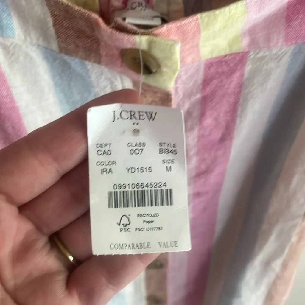 J. Crew Button Down Ruffle Sleeve Striped Linen Blend Top - Image 10