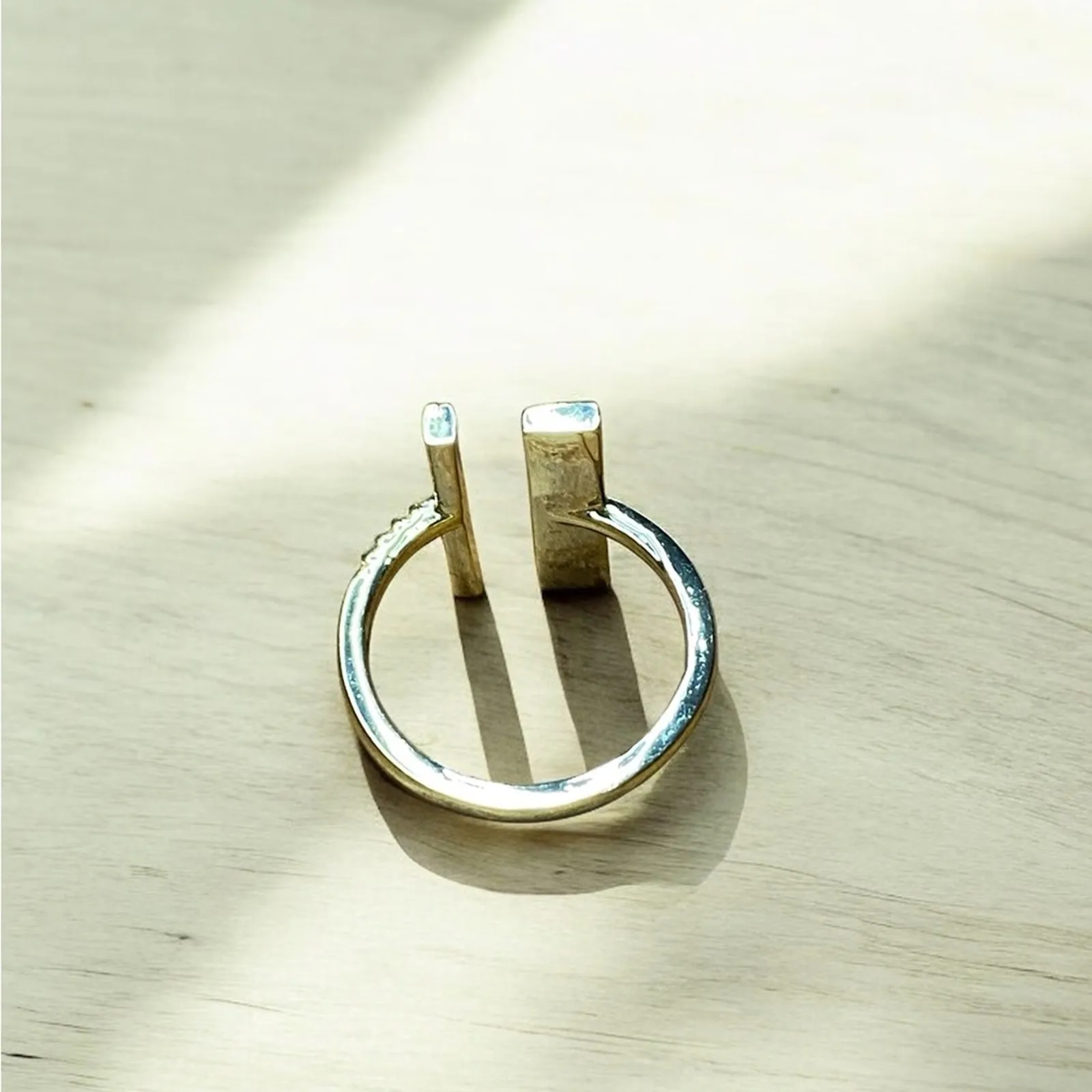 Geometric SplitShank Faux Mother of Pearl Crystal Adjustable Ring - Image 3