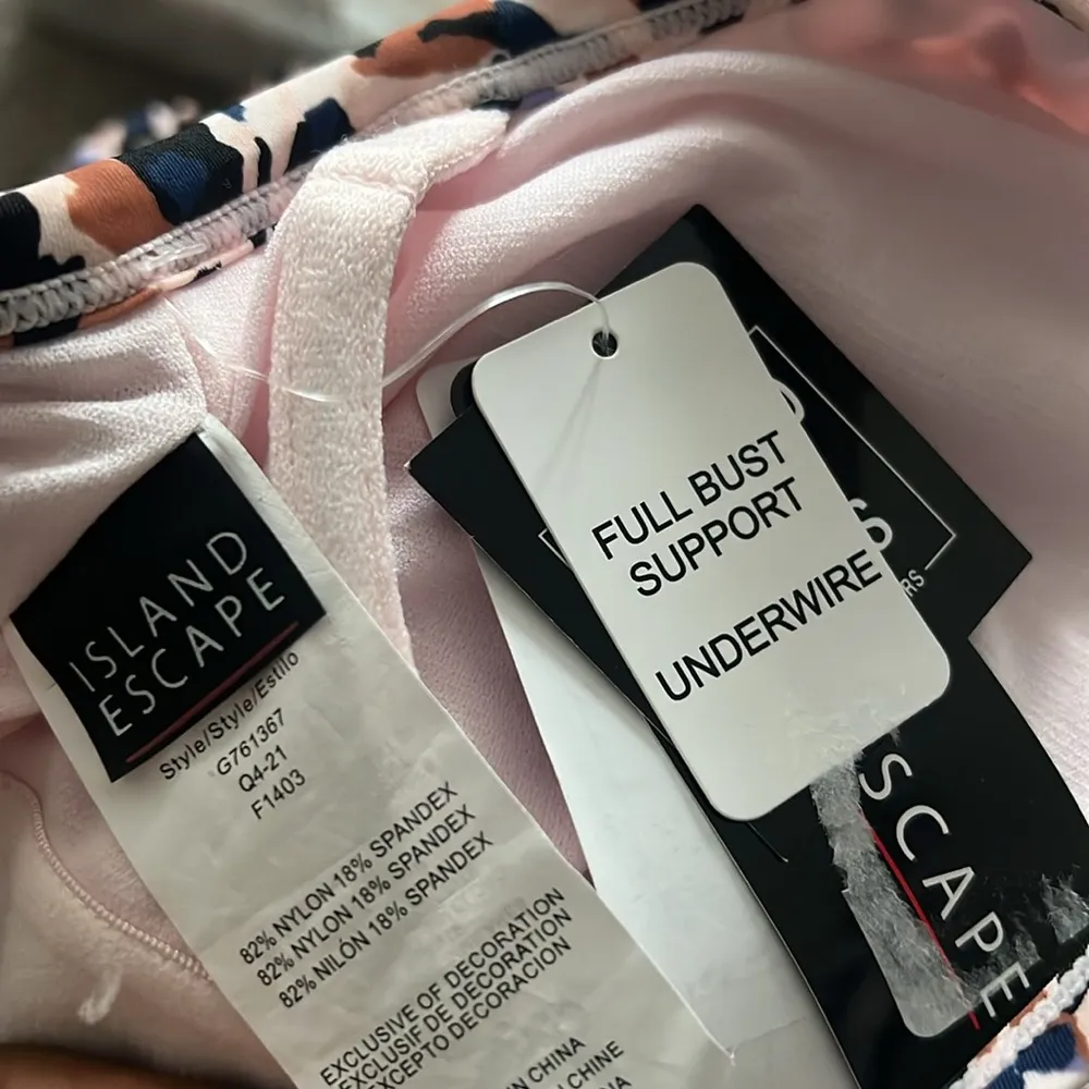 Island Escape Montego Bay Pink Multi Napa Underwire Tankini Swim Top Size 6 NWT Brown - Image 3