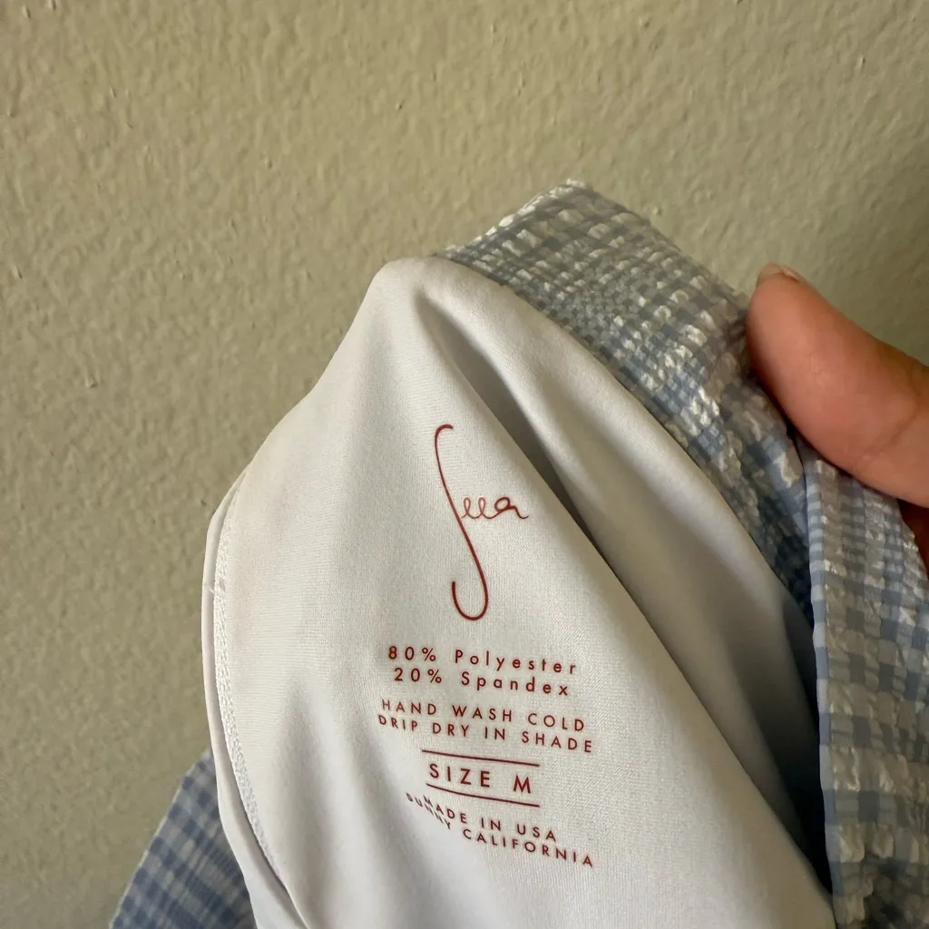 Seea Georgia Bikini Bottom Gingham Baby Blue Size M Swim Vacation Resort Summer Size M - Image 5