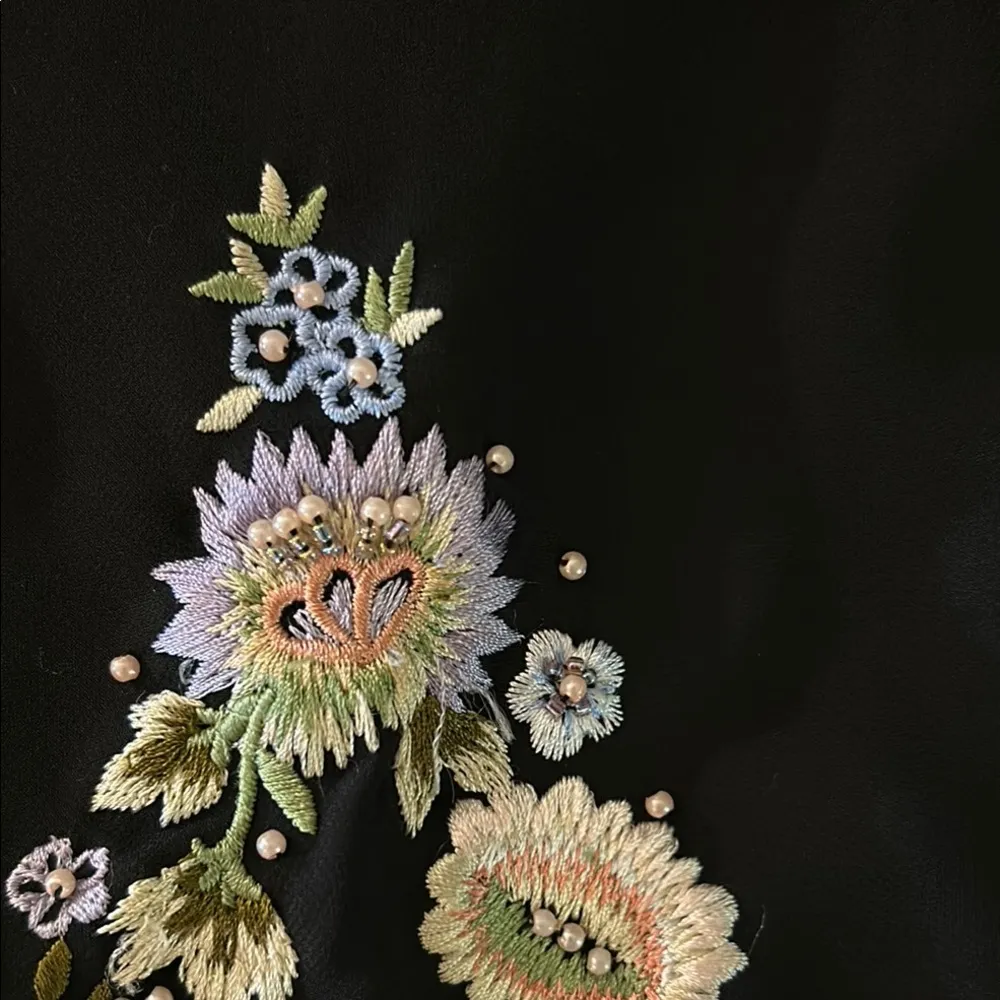 Vintage S.L. Fashions Size 12 Black Floral Embellished Midi Dress - Image 14