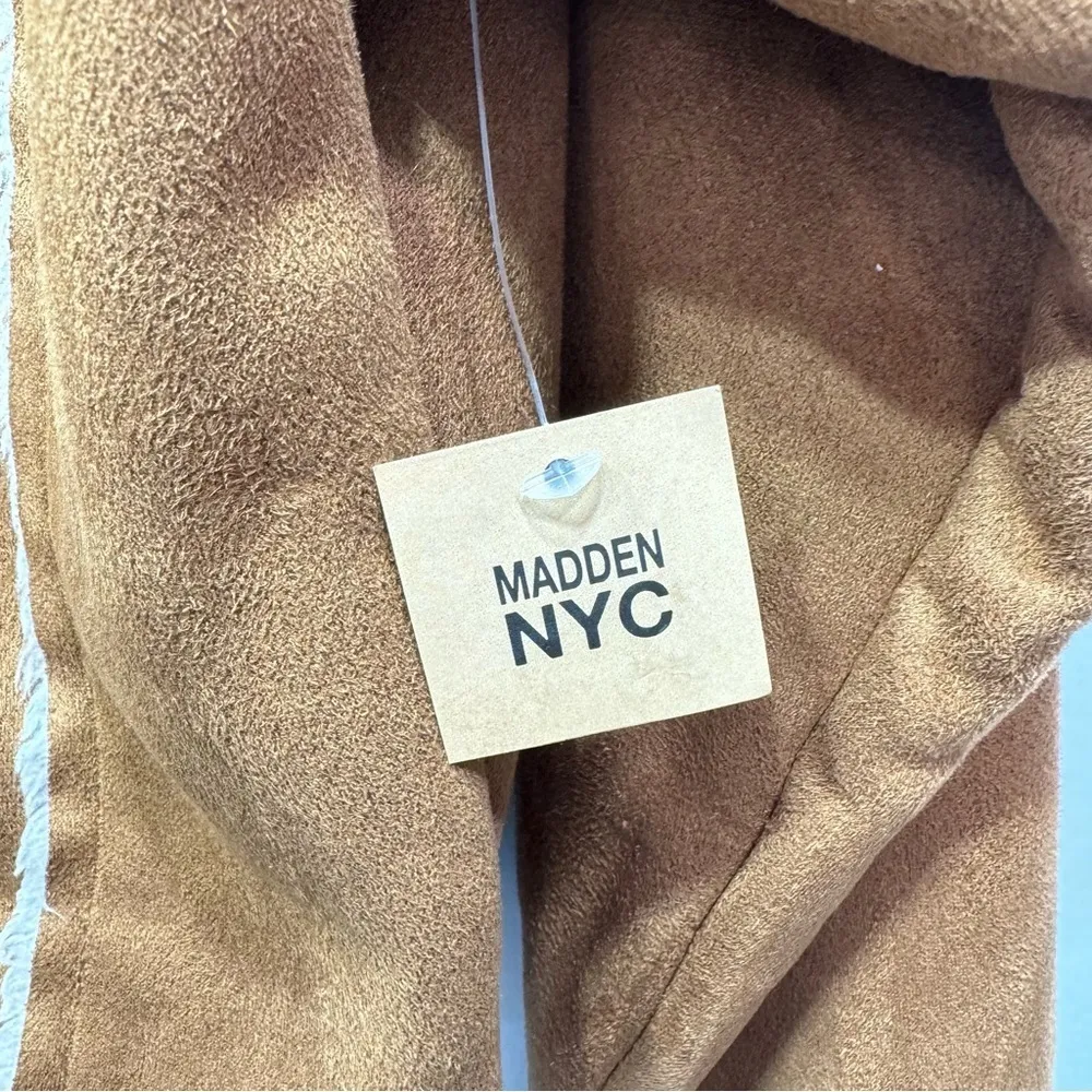 Madden NYC Brown Faux Suede & Cream Sherpa Open Front Cropped Jacket NEW Size S - Image 12