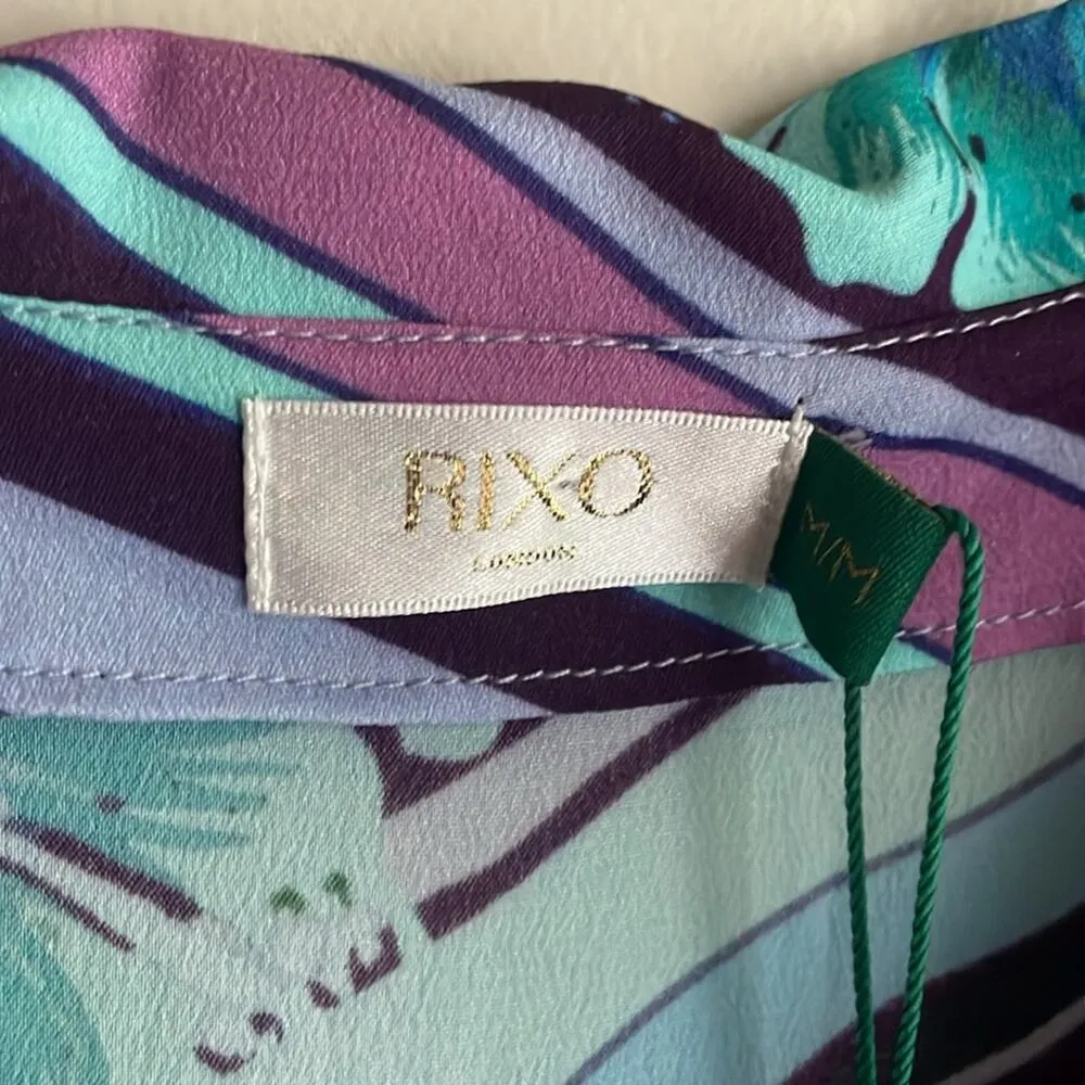 RIXO LONDON Jessie Hawaii Stripe Blouse In Hawaii Stripe Lilac Mint Blue Size M - Image 9