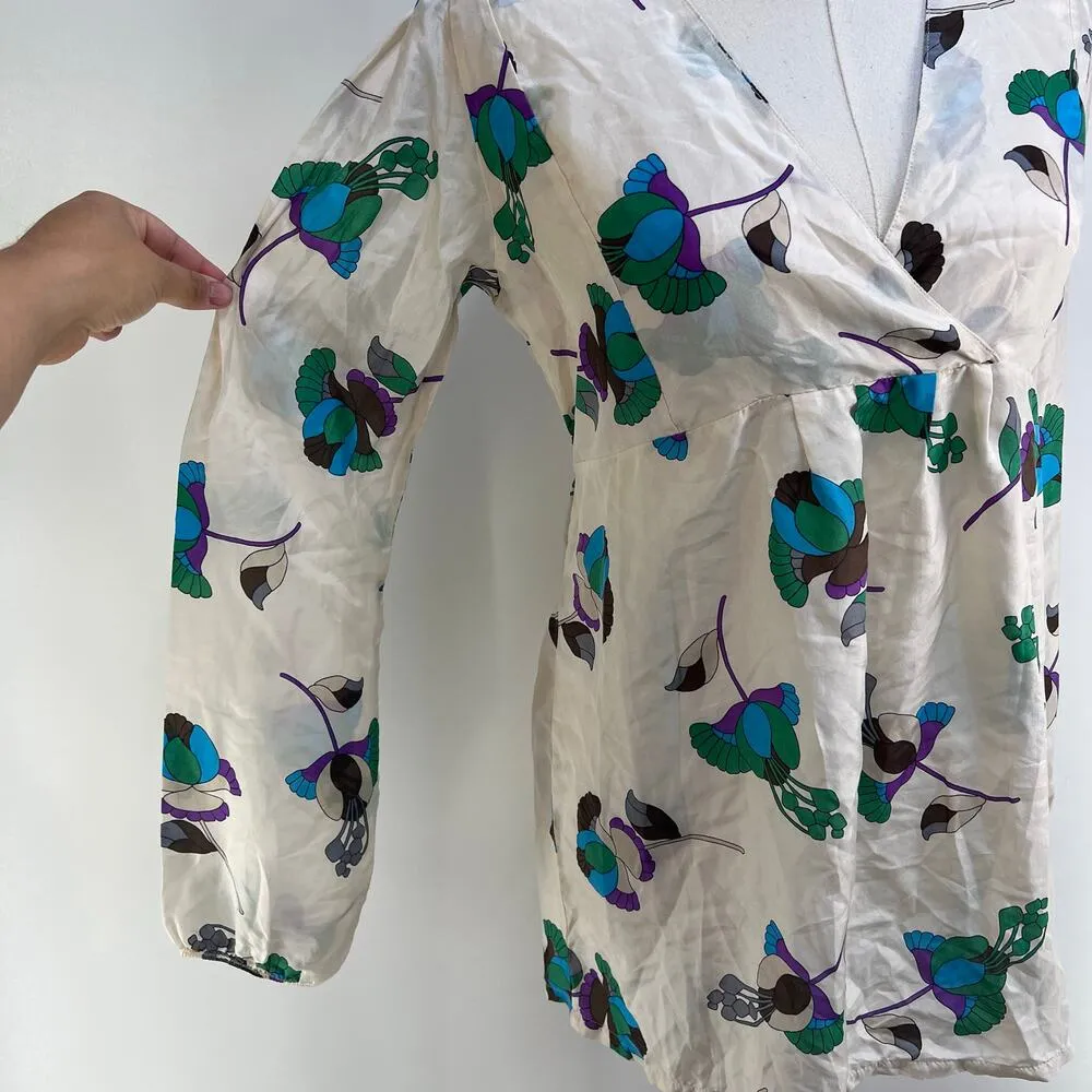 Intimissimi Silk Blouse White Purple Top Size M - Image 6