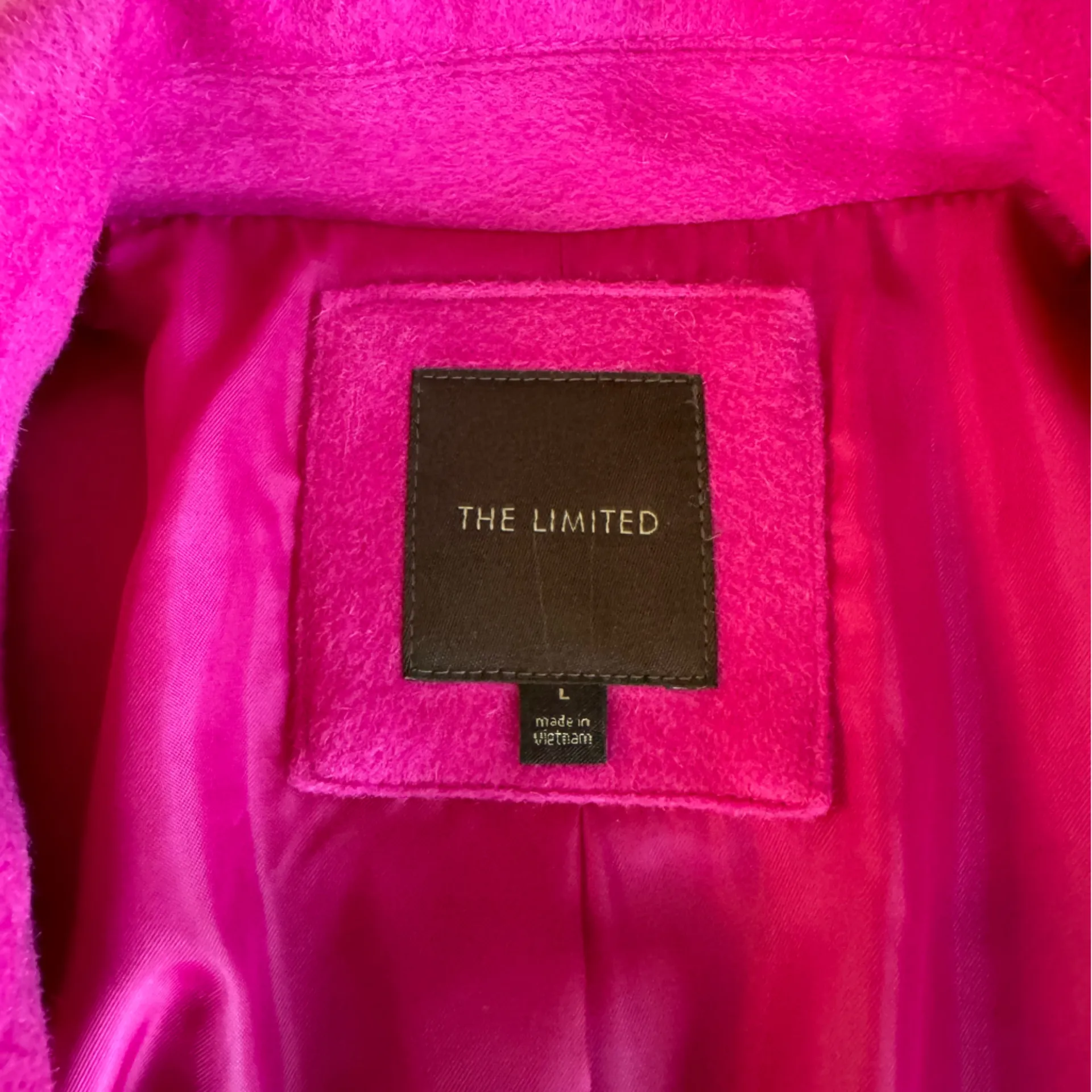The Limited Hot Pink Fuschia Gold Button Wool Cropped Trench Jacket Large - Image 5