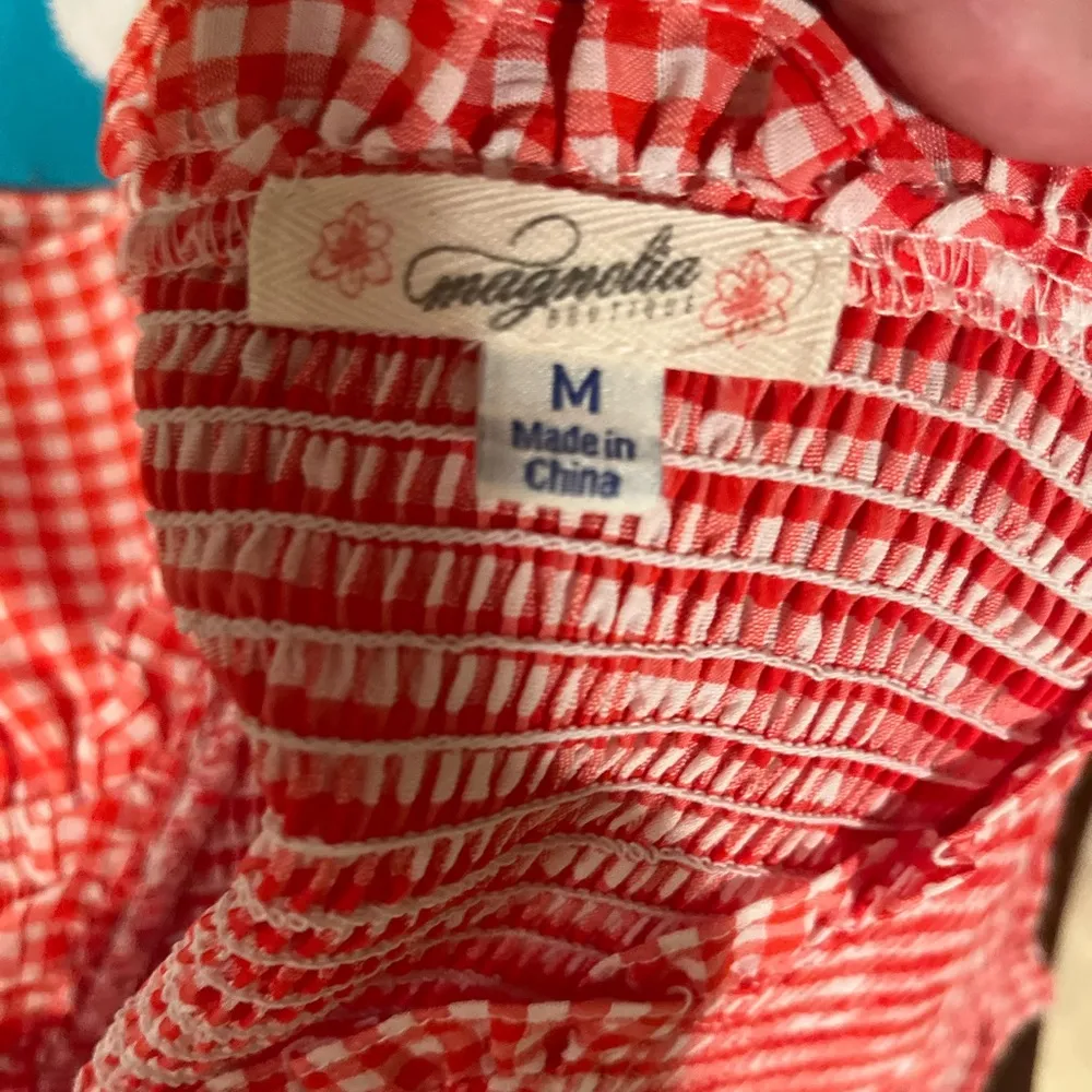Red & white gingham top. NWOT. Magnolia Boutique. Med. Smocked. Drawstring front - Image 7