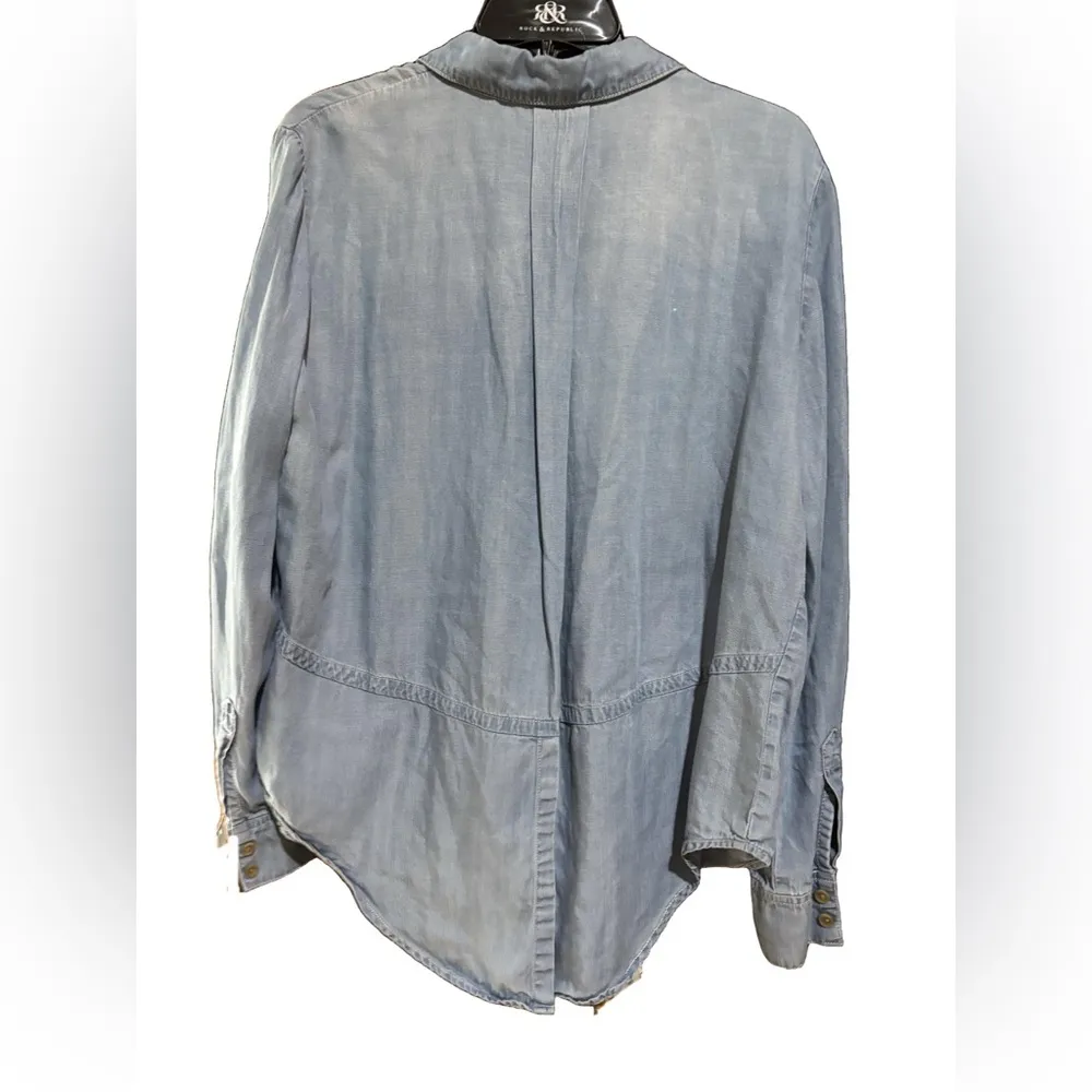 Light Blue Denim Button-Up Shirt with back tail, Large - Image 2