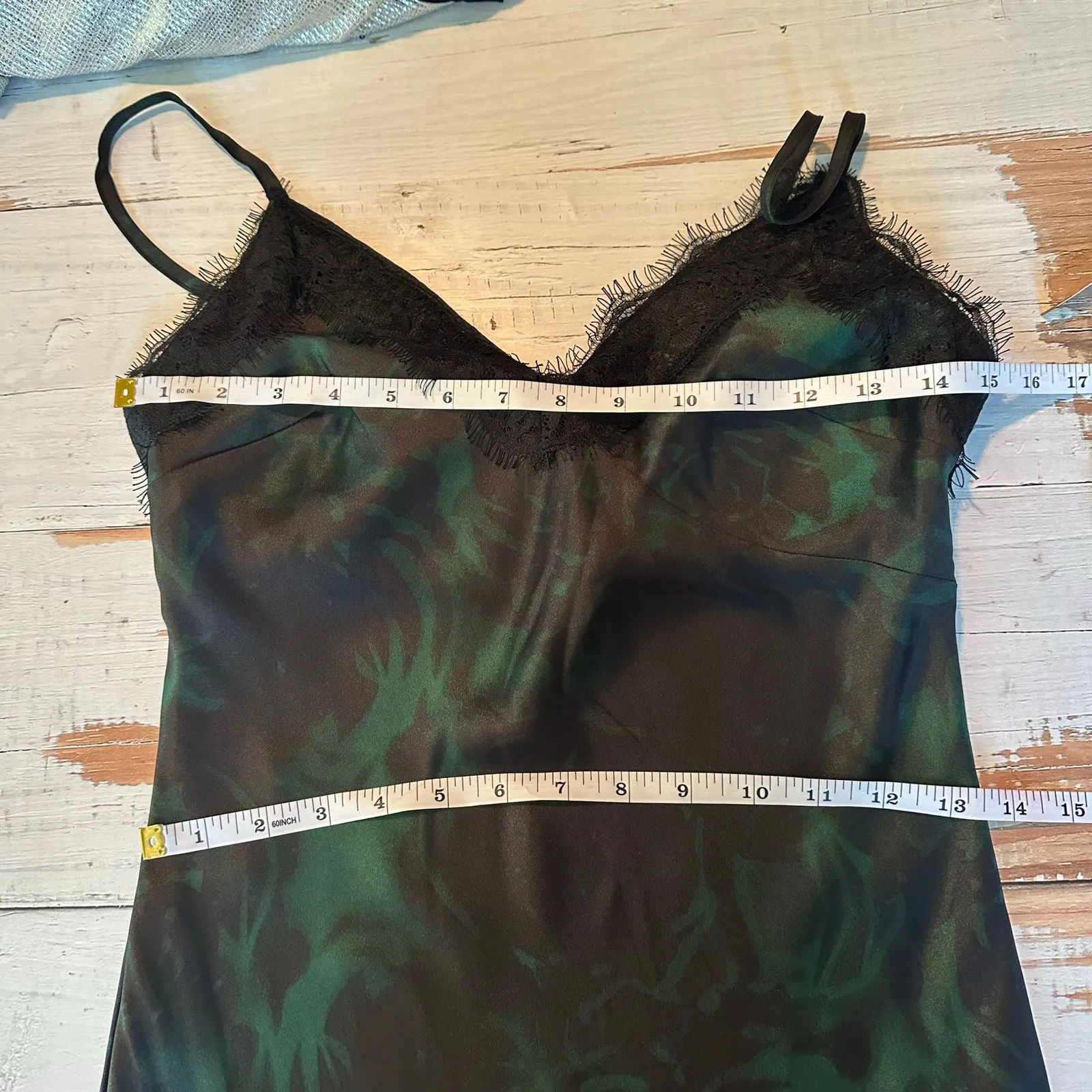 Topshop Lace Maxi Fishtail  Slip Dress Green Print Size US 4 - Image 11