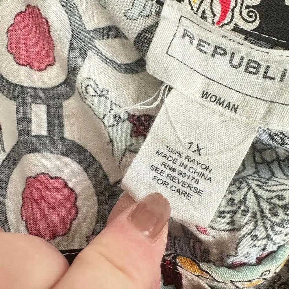 FOR THE REPUBLIC  Tunic Blouse Elephants Patchwork Whimsy Artsy Boho Plus Size 1X - Image 7