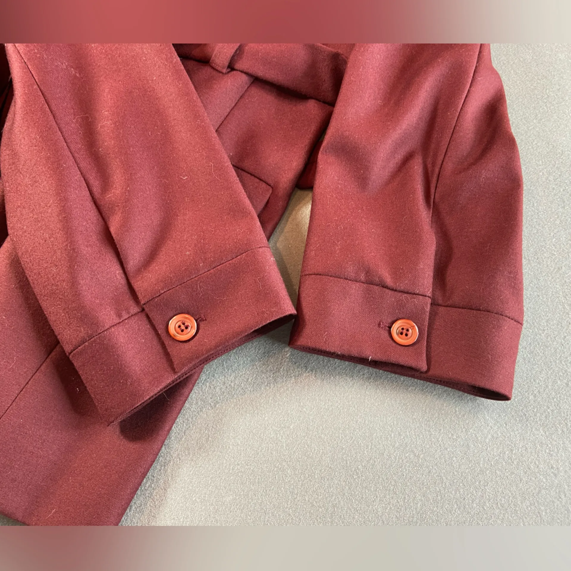 Rodier wool Blazer, belted and buttoned, front pockets, size 16‎ Pink - Image 10