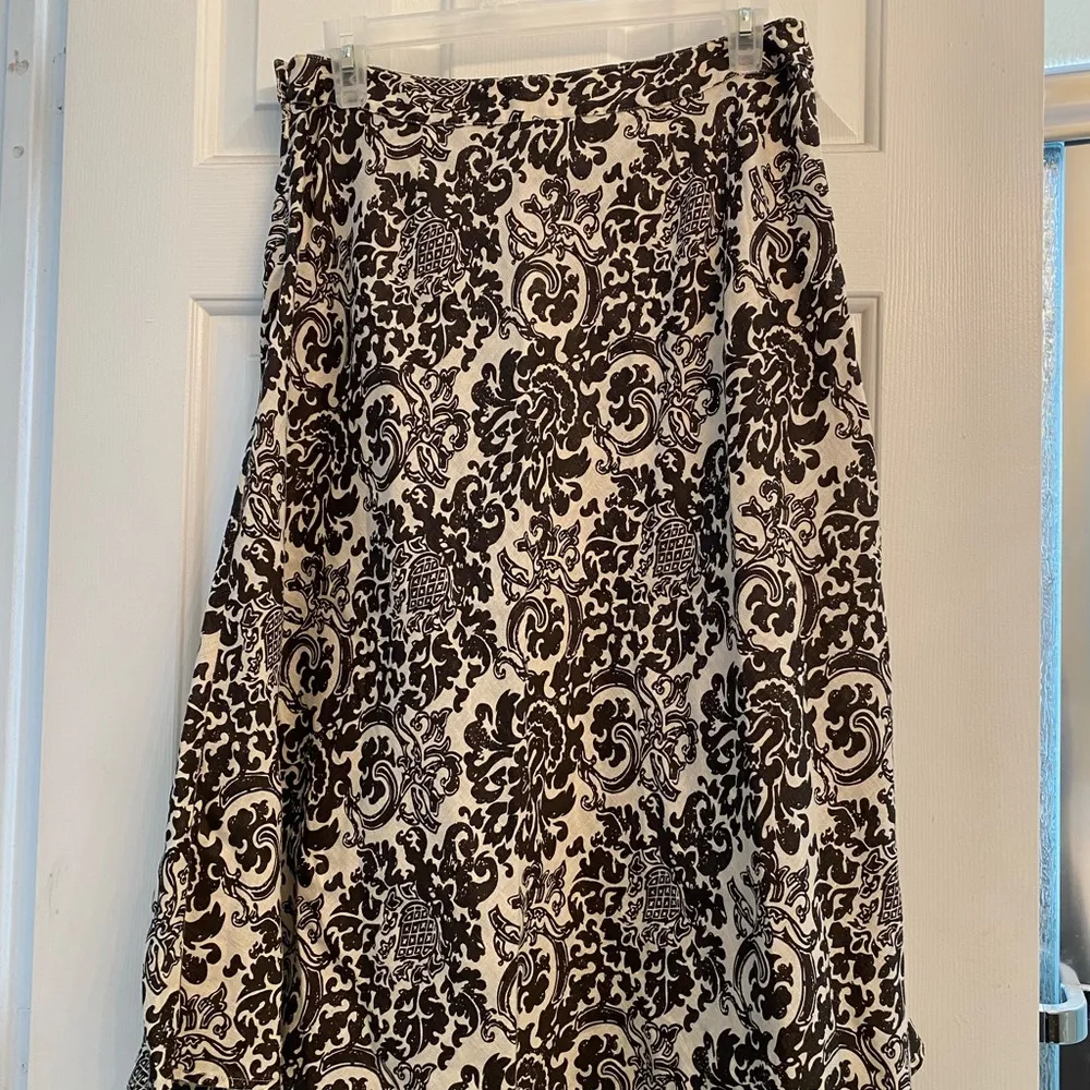 Grace Elements Floral Paisley Linen Skirt Brown & white sz 6 - Image 7