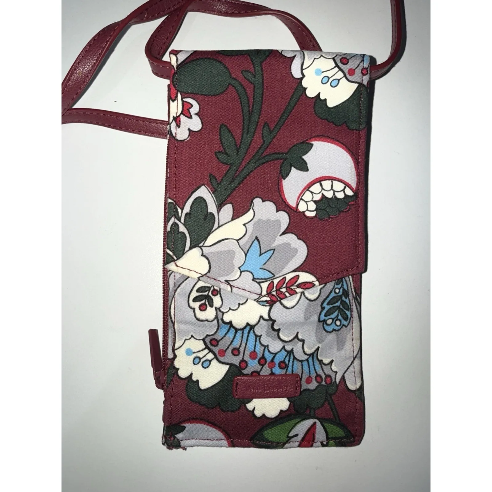 Vera Bradley Bag Crossbody RFID Envelope Bordeaux Blooms Cellphone Wallet - Image 2