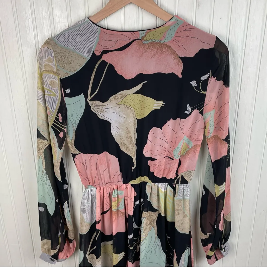 Lulus Wondrous Water Lilies Black Floral Print Maxi Dress Size Small Whimsigoth - Image 13