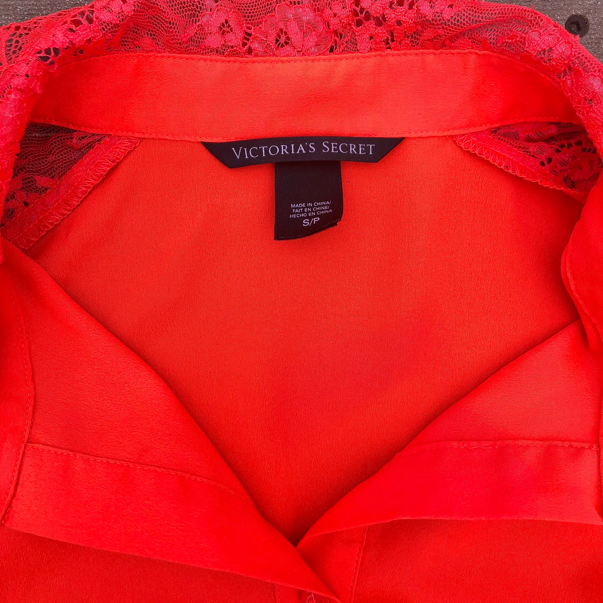 Bright Red Orange Long Sleeve Shirt Dress With lace Panels - Image 5