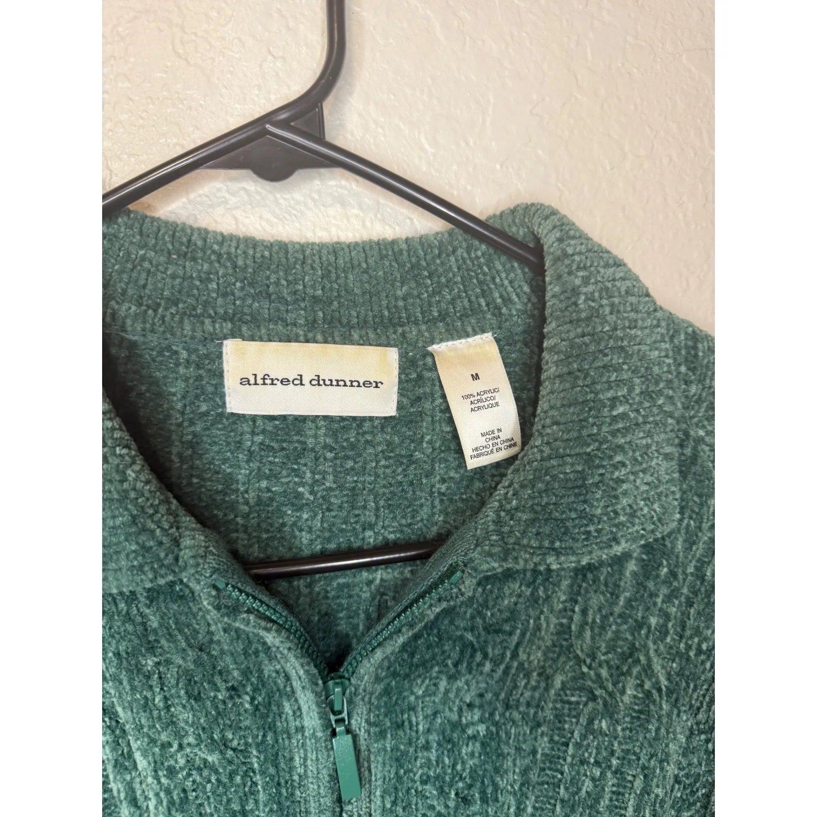 Alfred Dunner Womens Green Cable Knit Full Zip Up Collared Cardigan Size M - Image 2