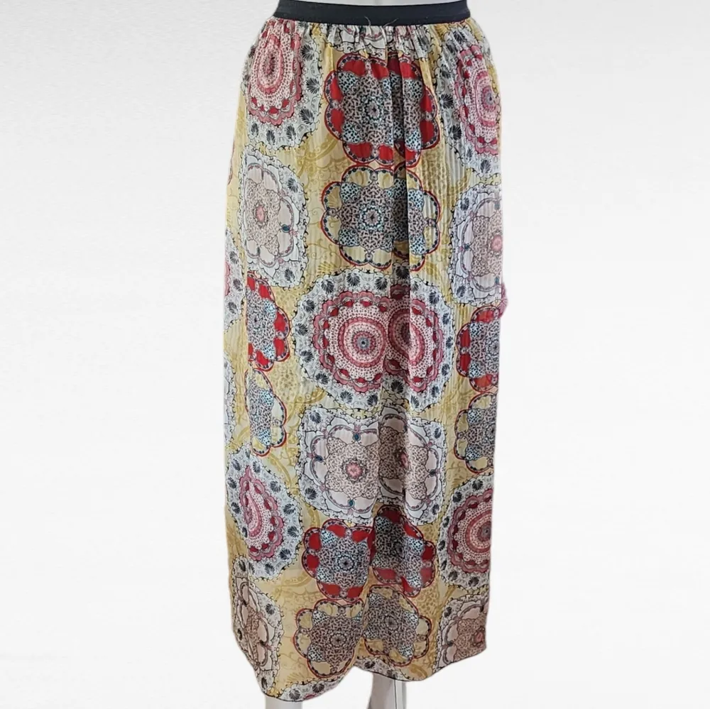 Emerald Yellow Medallion Chiffon Maxi Skirt Size Large - Image 4