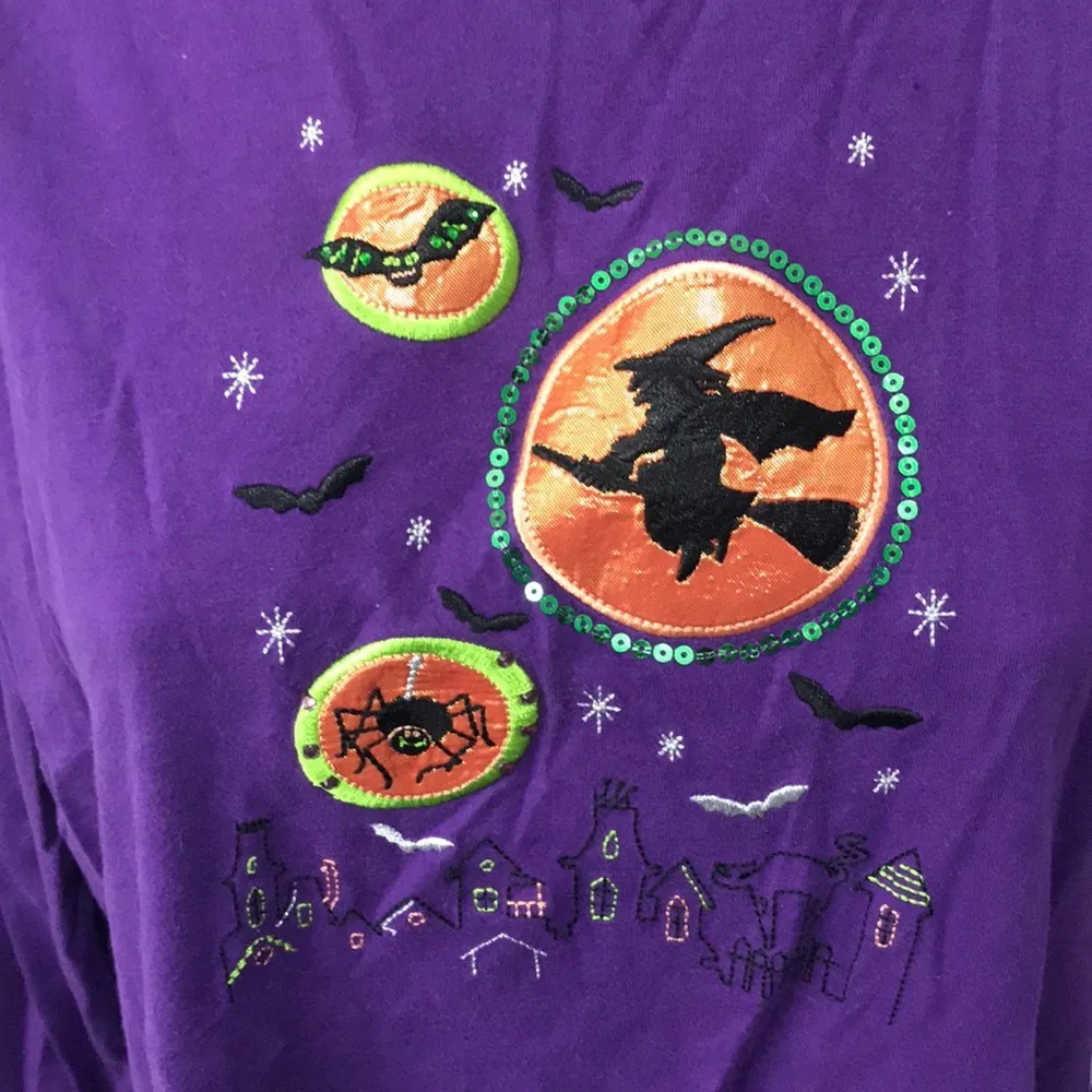 Halloween Witch Bat Spider Purple Long Sleeve Top Size XL - Image 2