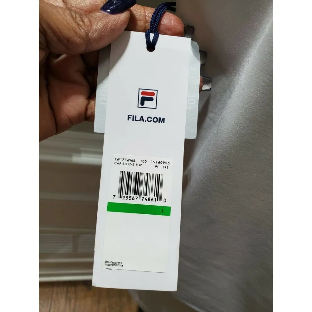Fila Women's Solid White Polyester V-Neck Cap Sleeve Activewear Top Size Large - Image 8