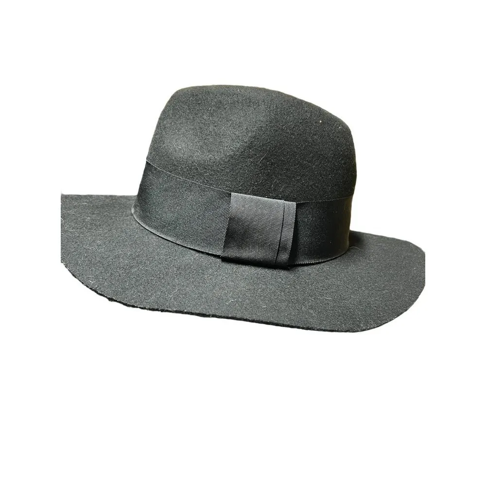 H&M Women Black  Wool Hat Floppy Ribbon Band Size M/56 Fedora - Image 2