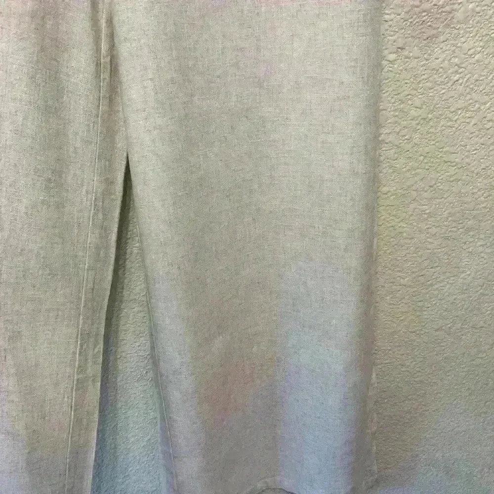 Cream linen blend pant with high slit sz L beach wear resort wear lightweight Tan Size L - Image 4