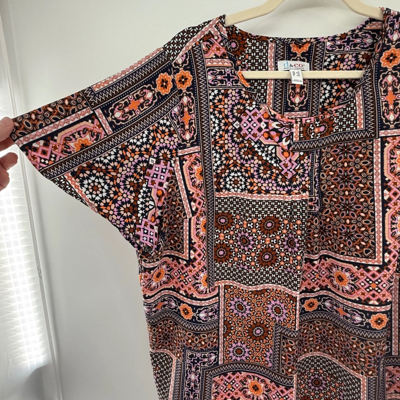 Denim & Co Patchwork Boho Print Short Sleeve Knit Top Plus Size 1X QVC Pink - Image 4