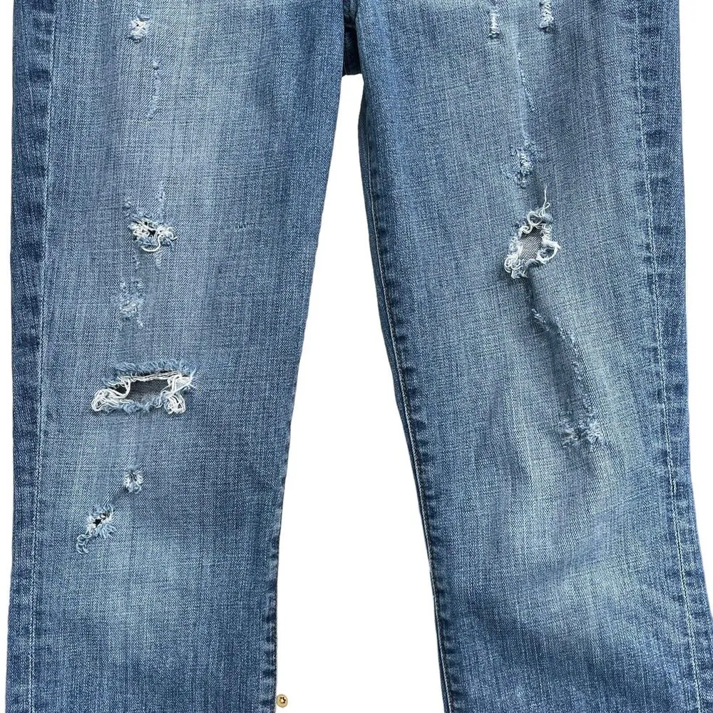 J Crew SZ 28 Toothpick Jeans Mid-Rise Zip-Fly Distressed Medium Wash Blue Womens - Image 3