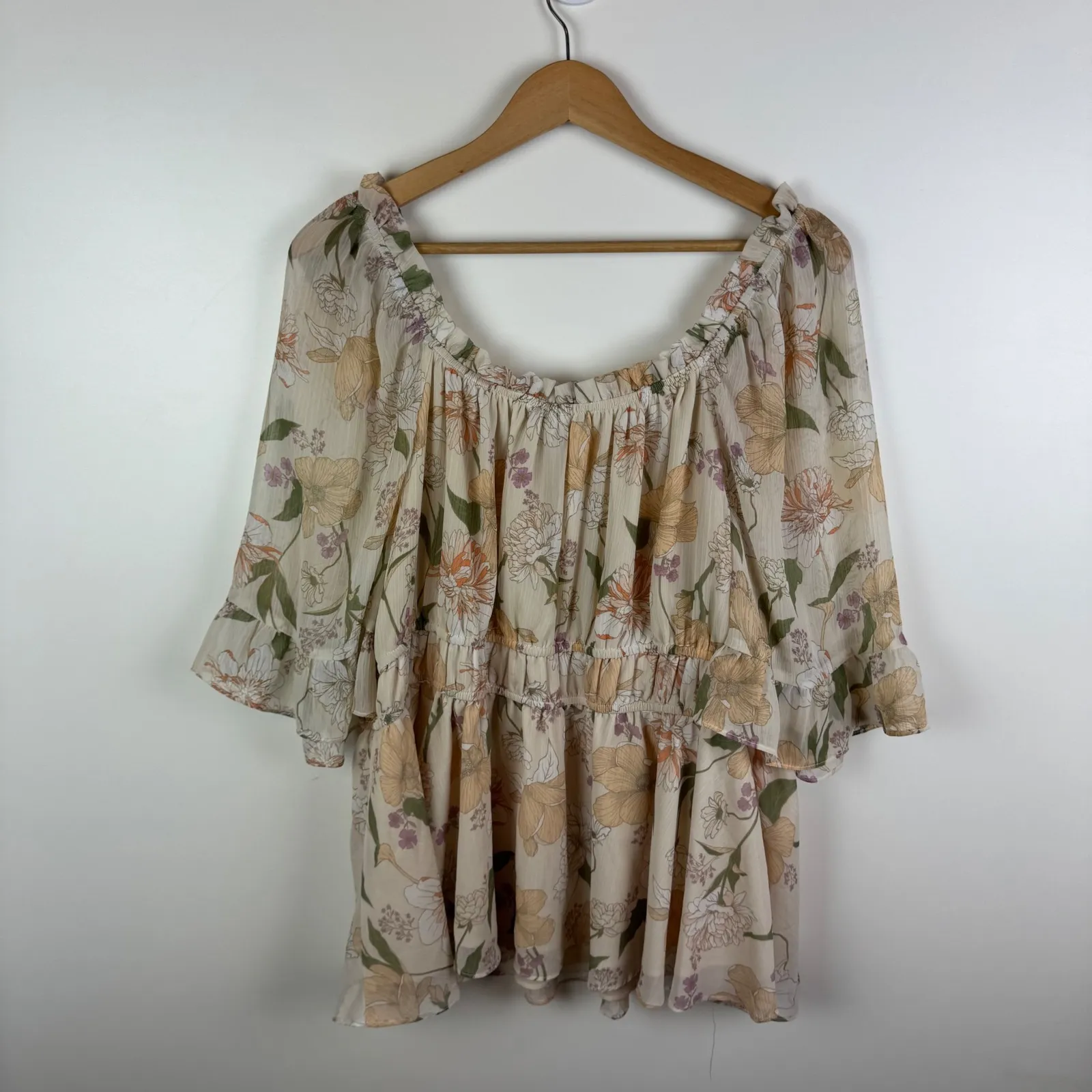 Cato Floral Peasant Blouse‎ Size 18/20W Milkmaid Cottage Tiered Feminine Boho - Image 3
