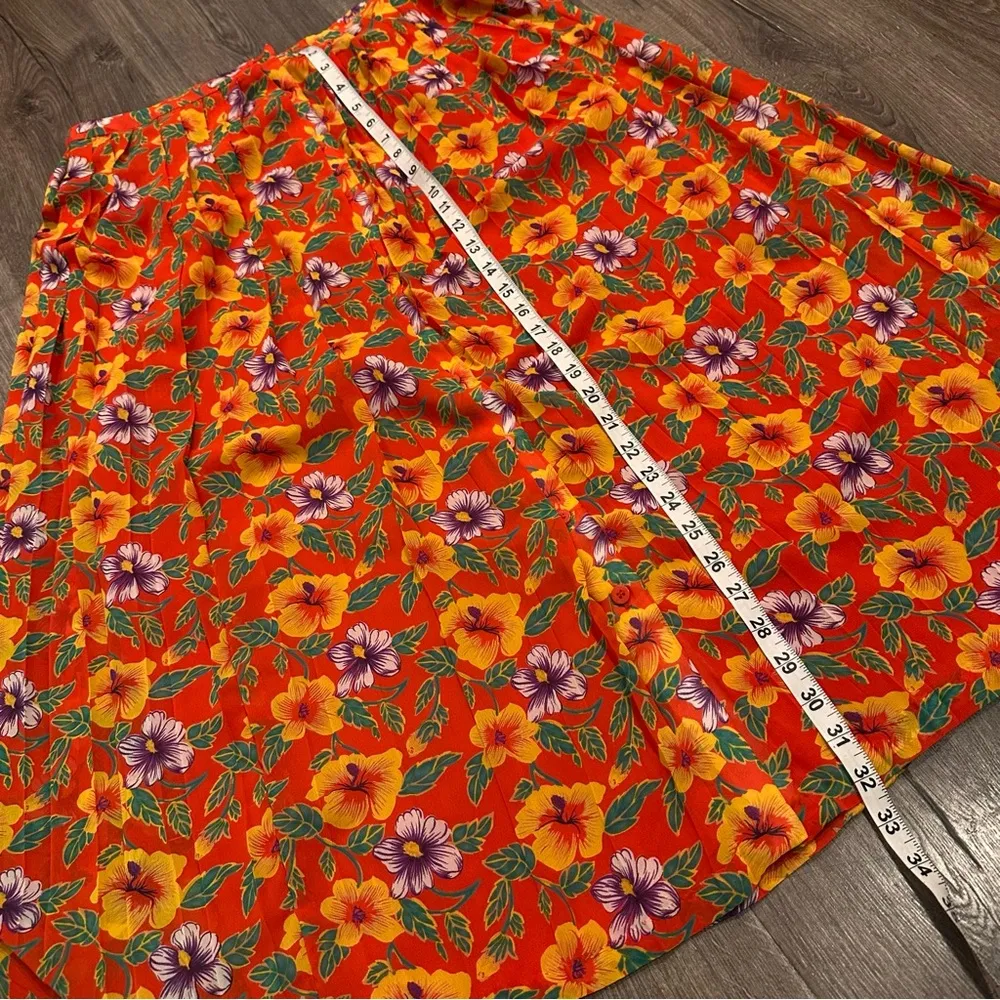 Vintage Women's Maxi Skirt Vibrant Floral Size M Boho Lagenlook Beachy 90's Y2K Orange Size M - Image 8