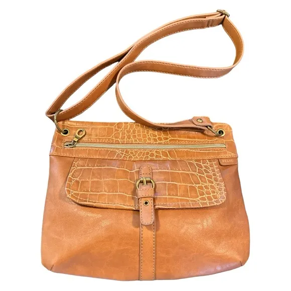 Relic Faux Leather Crocodile Pattern Crossbody Shoulder Bag Purse Light Brown - Image 1