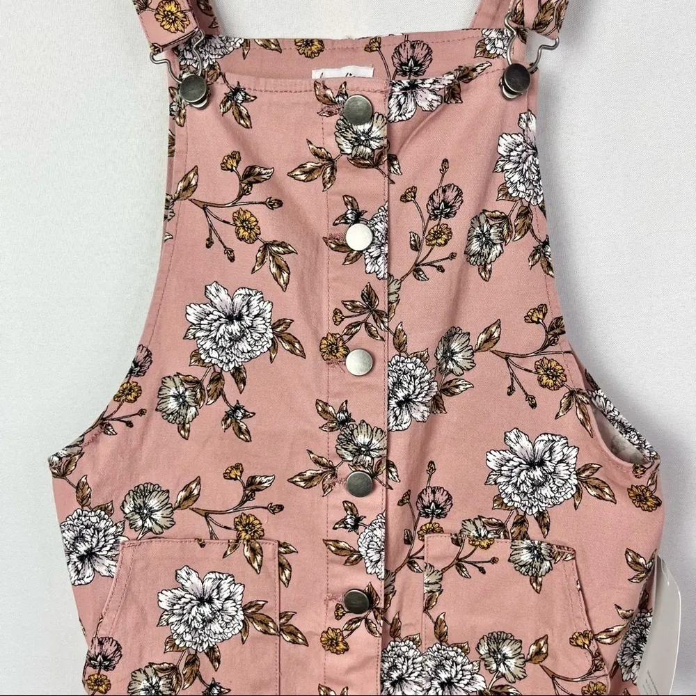 Love, Fire Light Pink Floral Button Down Overall Dress M Size M - Image 4