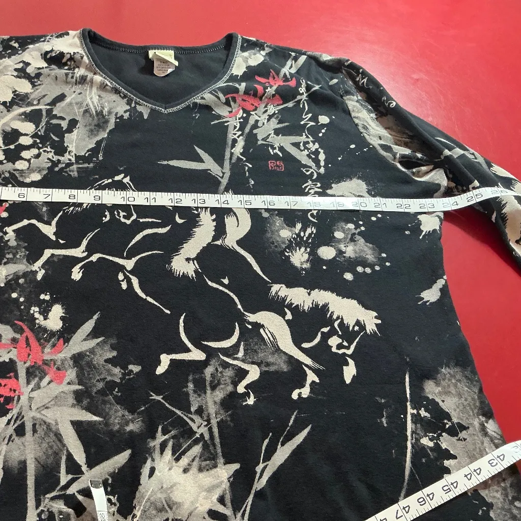 Jess & Jane Top Womens 1X Cotton Horse Print Artsy Equestrian Western Boho comfy Black - Image 10