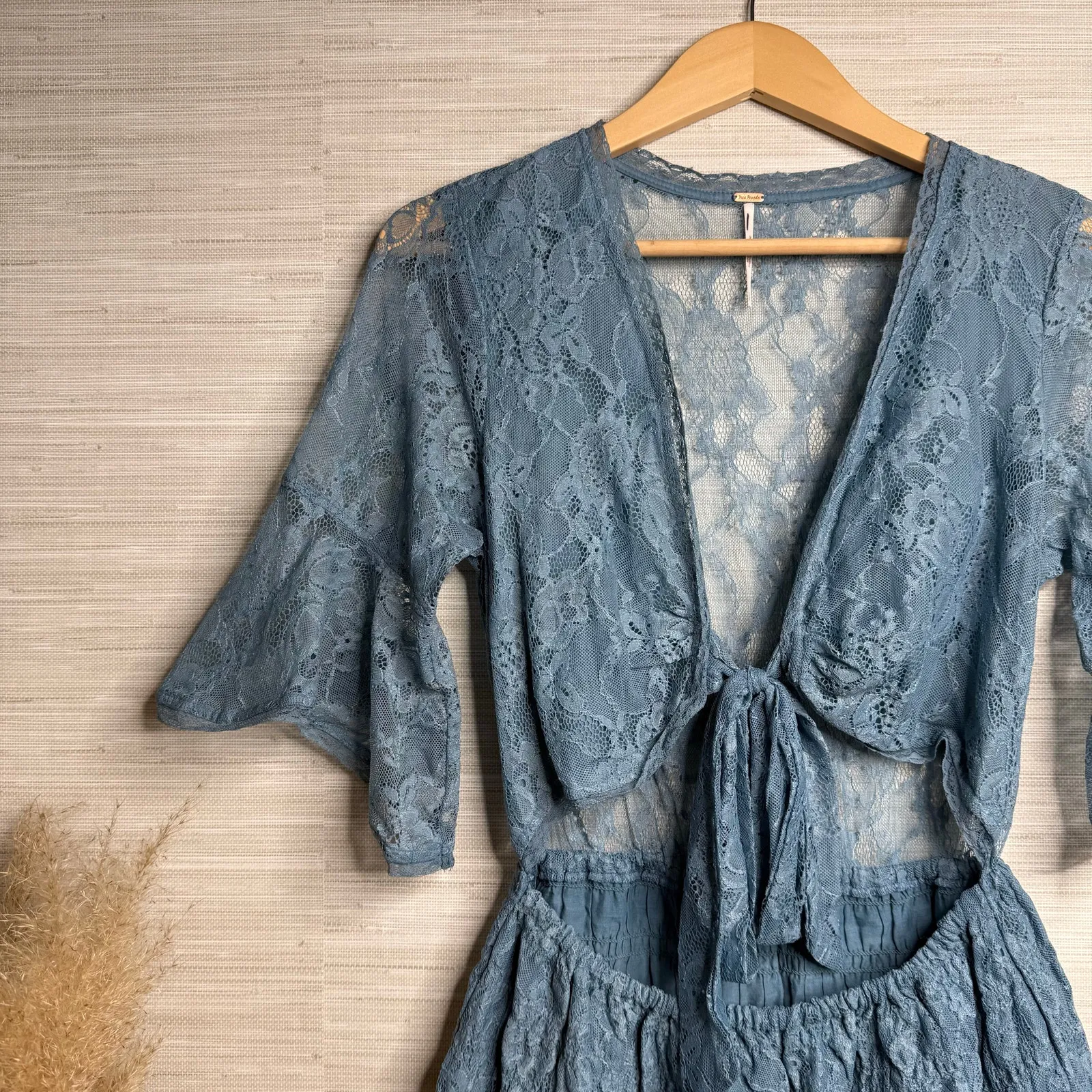 Free People mini dress floral lace cutout ruffled tiered sheer mesh boho Small - Image 2