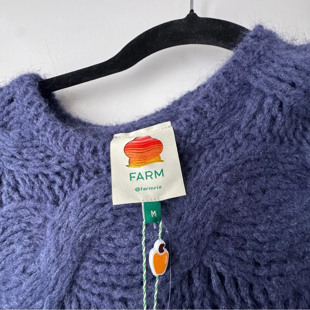 Farm Rio Cable Crewneck wool blend Sweater in Blue Size M - Image 2