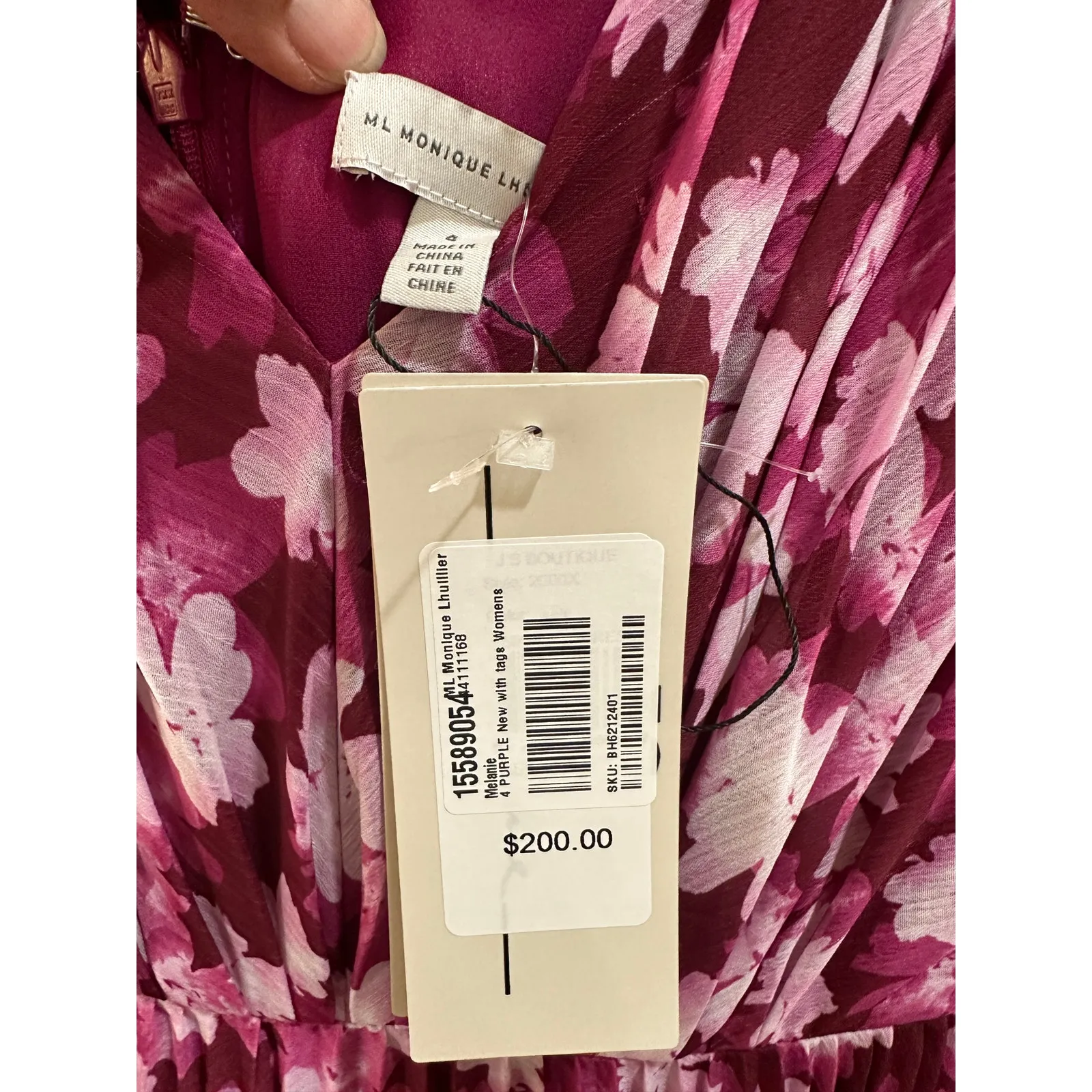 ML Monique Lhuillier Melanie Long-Sleeve V-Neck A-Line Maxi Dress Size 4 NWT - Image 4