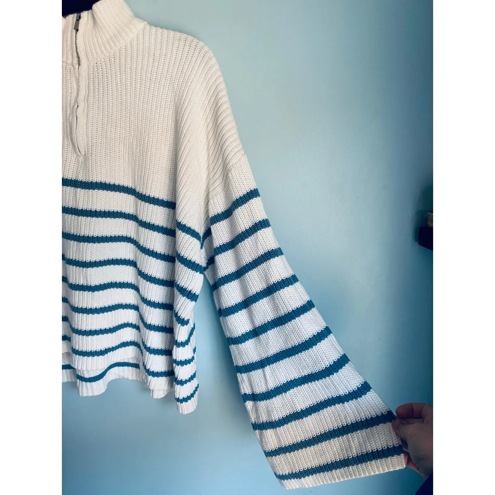 Edikted Sweater Oversized Quarter Zip Striped Bell Sleeve Knit Medium - Image 7