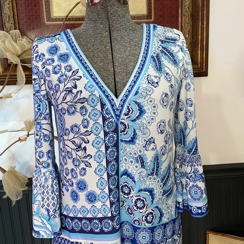 Hale Bob Kaylani Coastal Hamptons Bell Sleeves Floral Dress - Sz XS 🧡🎀 - Image 4