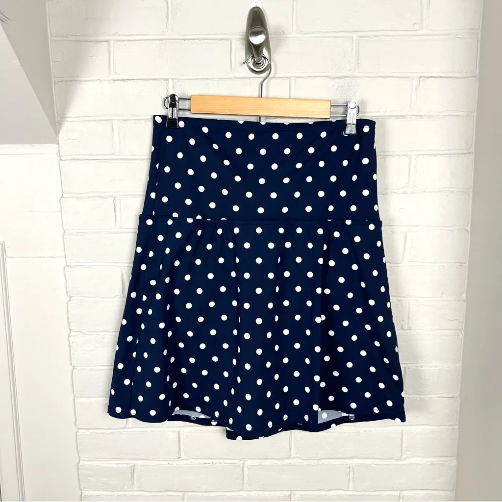 Lands’ End Navy Polka Dot Tummy Control Ultra High Waist Swim Skirt Size 14 - Image 2