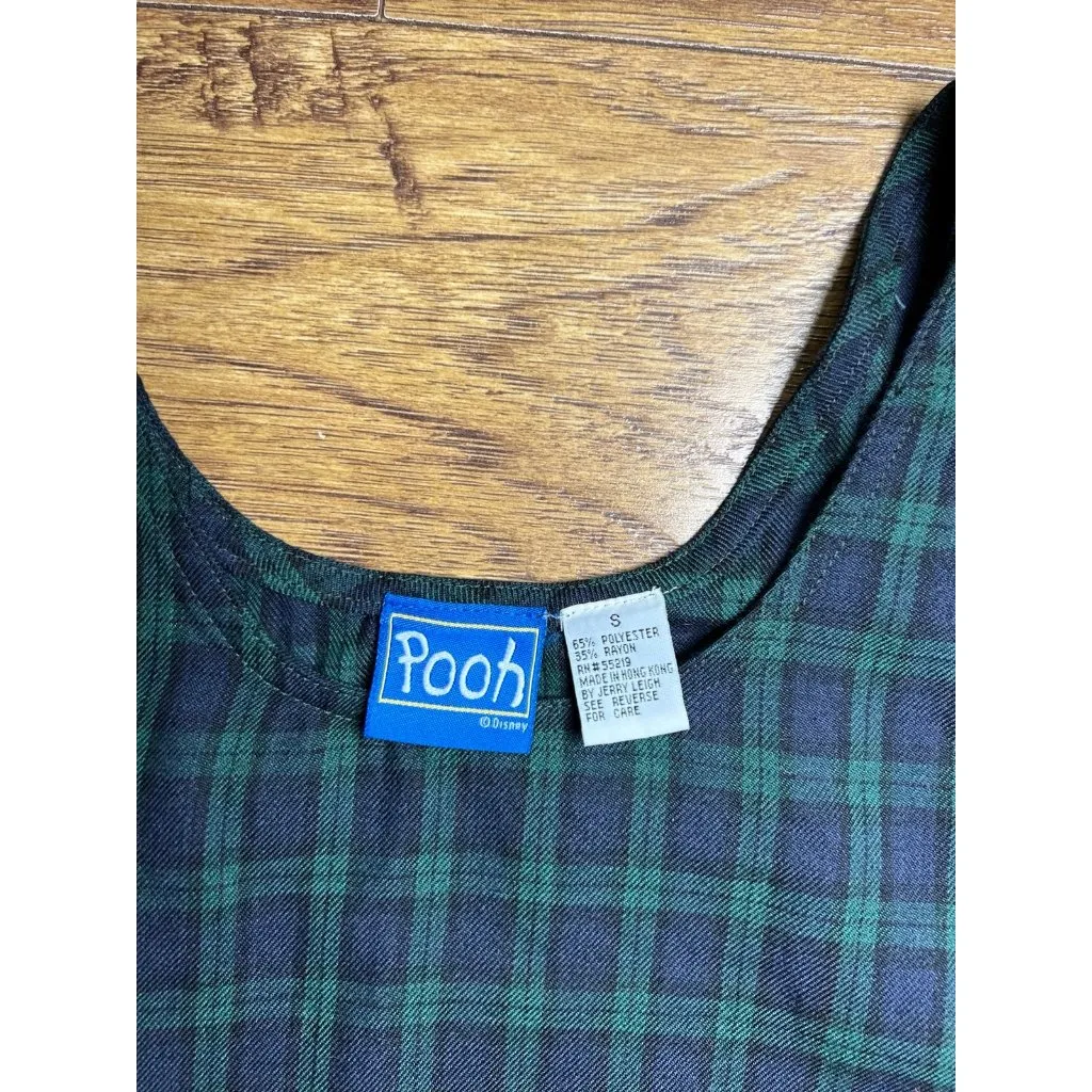 Vintage 90s Disney Winnie the Pooh Green Plaid Overall/Jumper size Small - Image 5